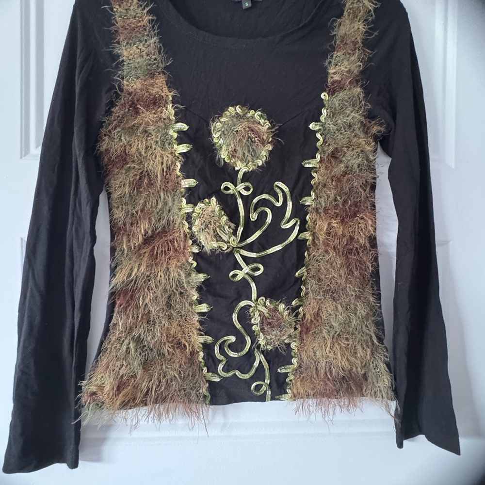 Tricotto Artistic Long Sleeve Top - Black and Brown like new